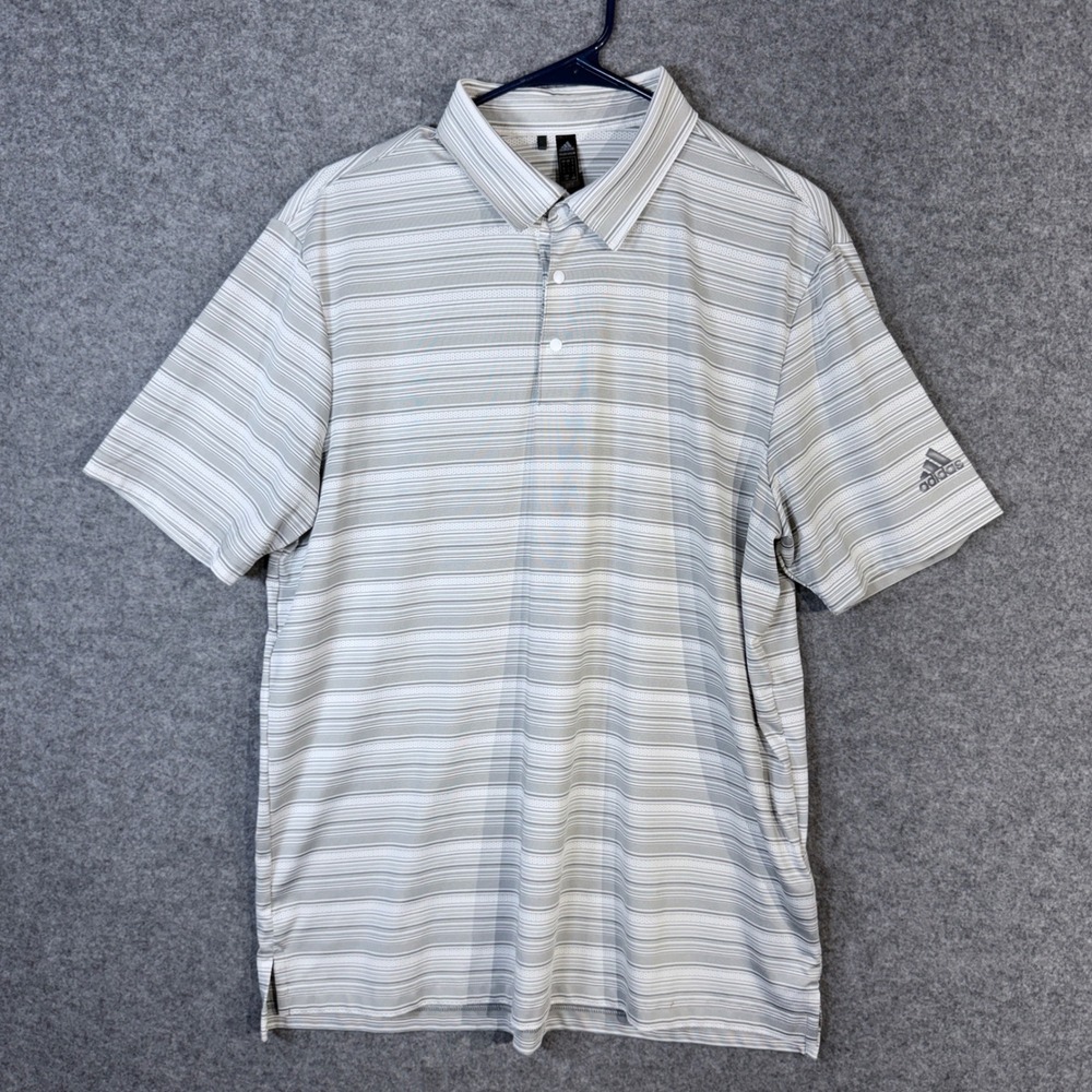 Adidas Primegreen Golf Polo Shirt White Gray Men's‎ Size L